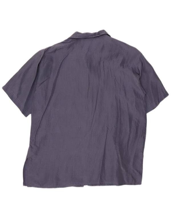 Blusa vintage de manga corta para mujer IT 42 Seda azul marino mediana