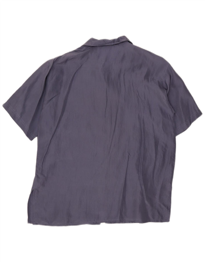 Blusa vintage de manga corta para mujer IT 42 Seda azul marino mediana