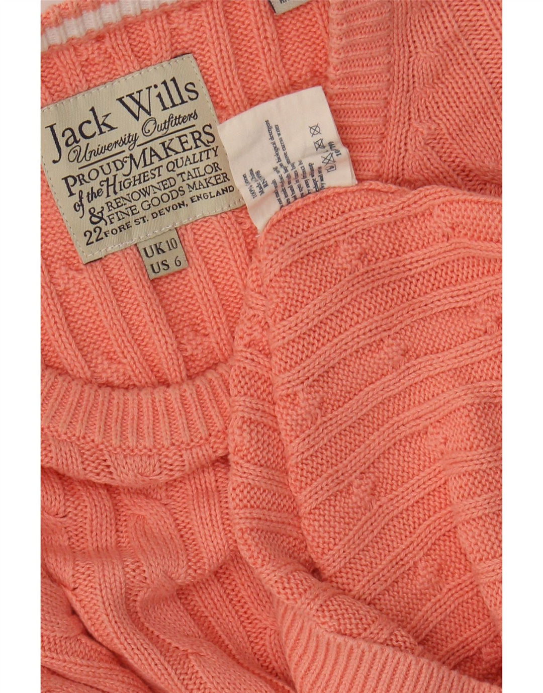 JACK WILLS Suéter corto con cuello redondo para mujer UK 10 Small Pink Cotton