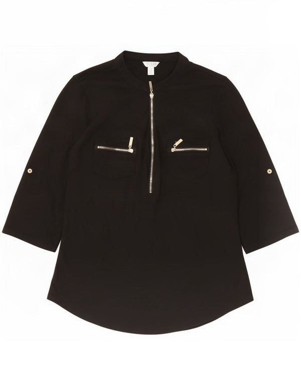 Guess Top con cuello con cremallera para mujer, manga 3/4, UK 12, algodón negro mediano