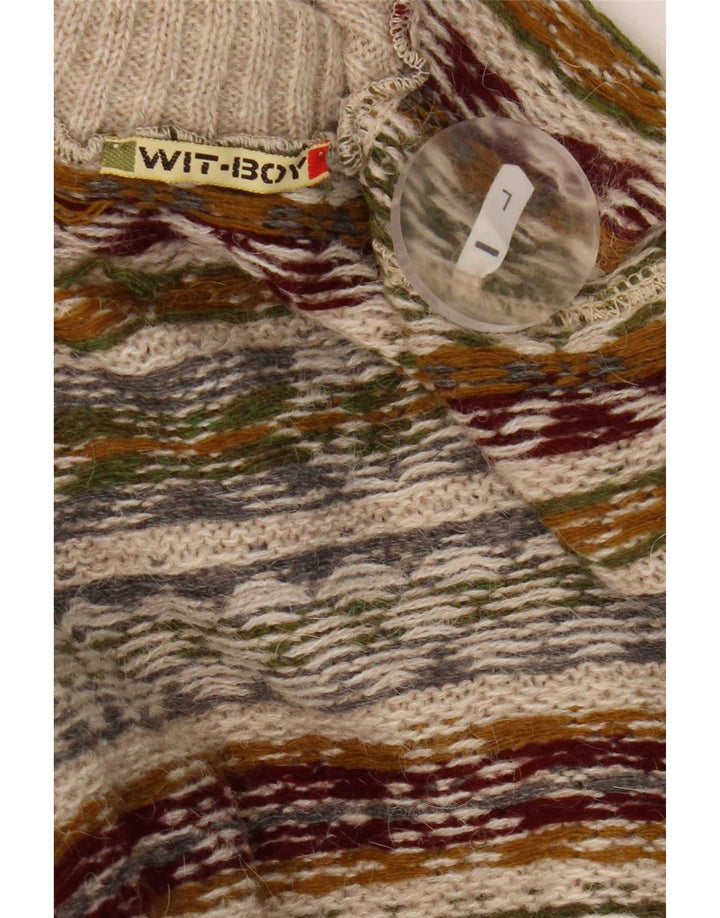 Wit Boy Jersey con cuello vuelto para hombre, talla grande, color beige, lana de alpaca Fair Isle