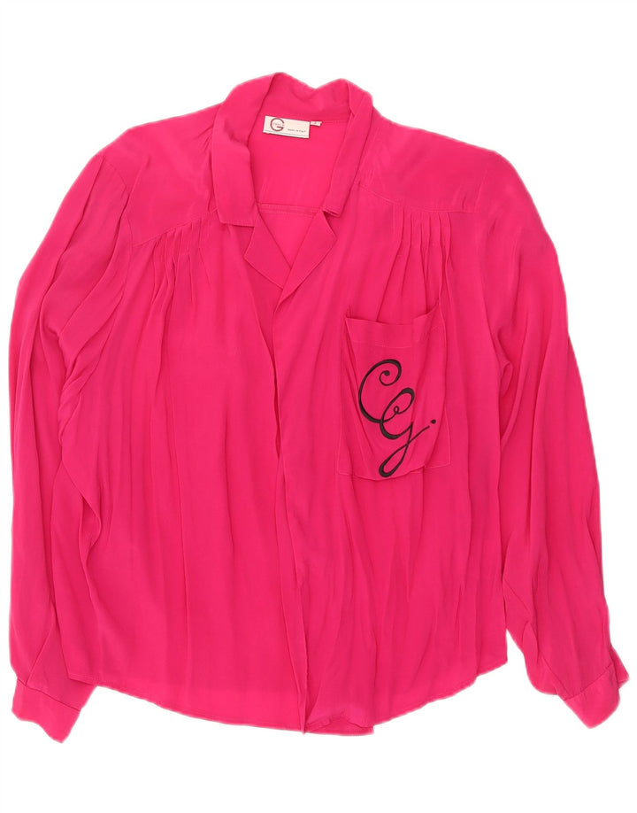 Vintage mujer camisa de gran tamaño blusa Reino Unido 10 pequeño rosa