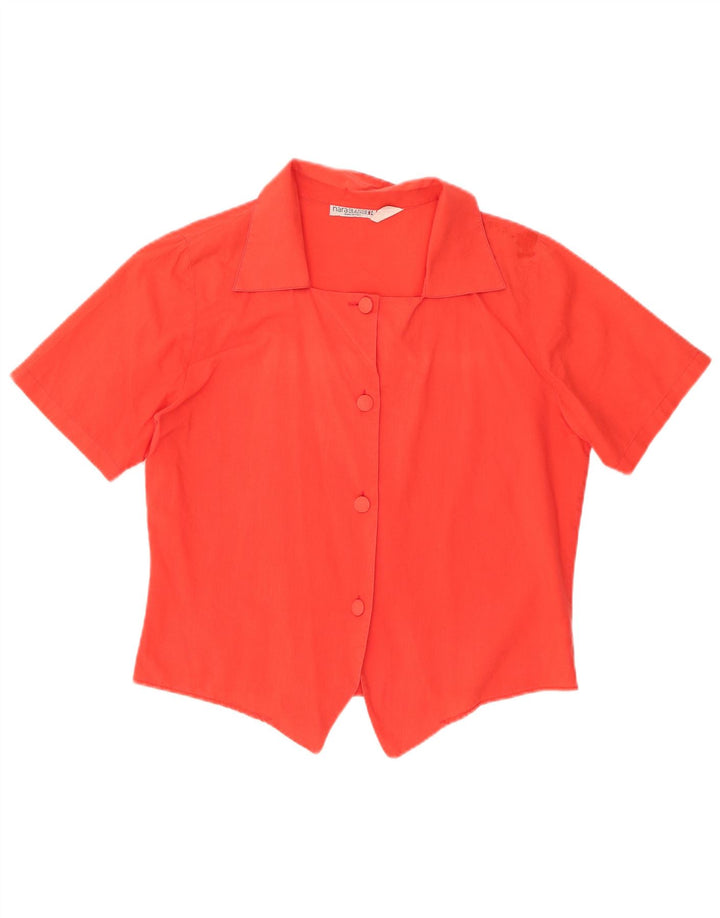 Vintage mujer camisa de manga corta Reino Unido 14 algodón rojo medio
