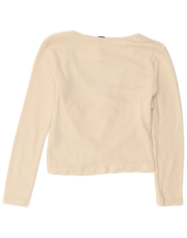 Zara Mujer Crop Blusa De Manga Larga Top UK 10 Small Off White Viscosa