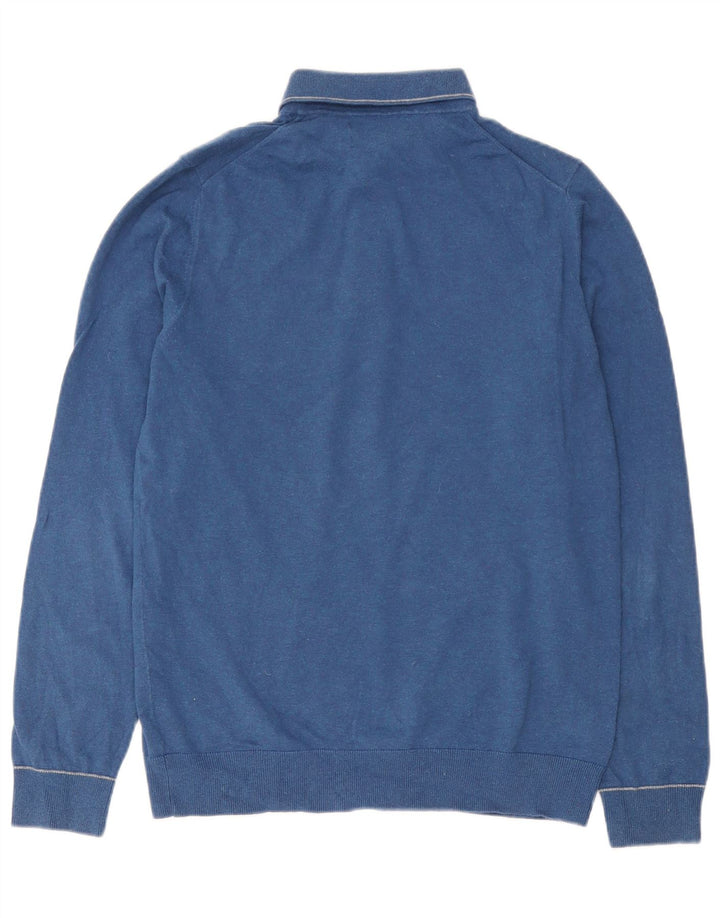 Marks & Spencer Jersey con cuello tipo polo para hombre, talla pequeña, algodón azul