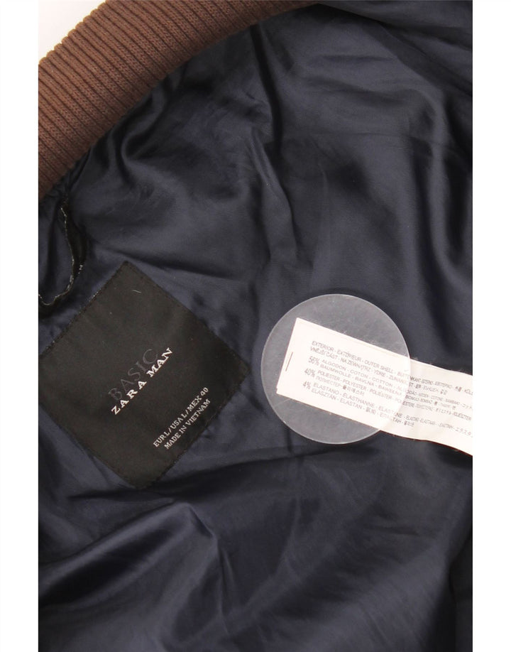 Zara Mens Bomber Jacket UK 40 Grande Algodón Marrón
