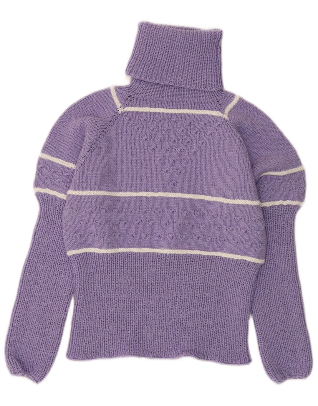 VINTAGE Mujer Roll Neck Jumper Suéter Reino Unido 10 Pequeño Púrpura Rayas