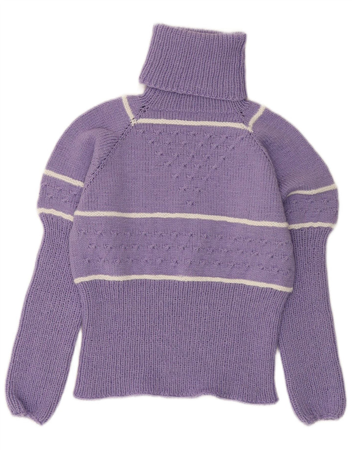 VINTAGE Mujer Roll Neck Jumper Suéter Reino Unido 10 Pequeño Púrpura Rayas