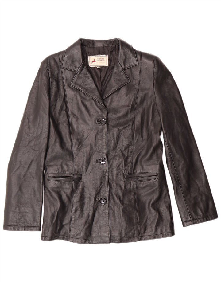 VINTAGE Womens Leather 3 Button Blazer Jacket IT 44 Medium Black Leather