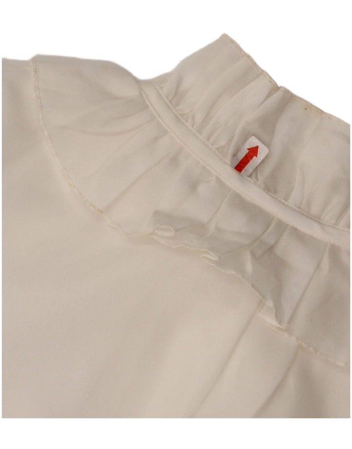 VINTAGE Blusa de camisa delantera con volantes para mujer Reino Unido 16 Blanco grande