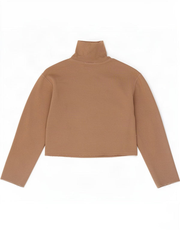 Zara Mujer Crop Top Manga Larga UK 10 Small Beige Algodón