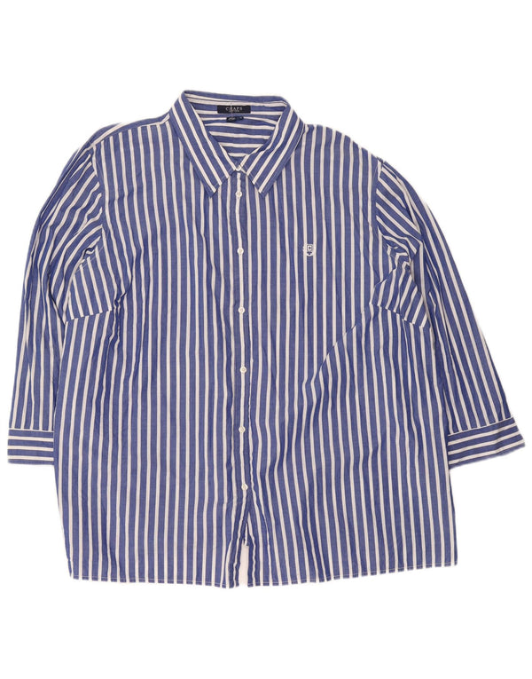 Chaps Camisa de manga 3/4 para mujer UK 22 3XL Algodón a rayas azules