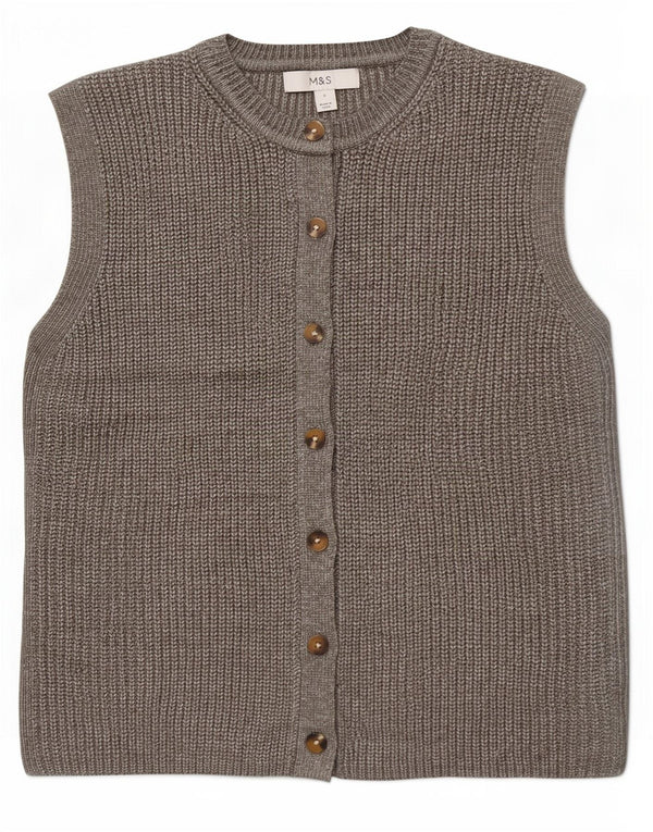 Marks & Spencer Suéter tipo cárdigan sin mangas para mujer UK 10 Small Grey