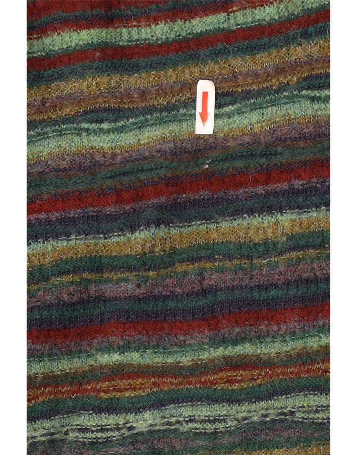 Vintage hombres V-cuello jumper suéter grande verde rayas lana