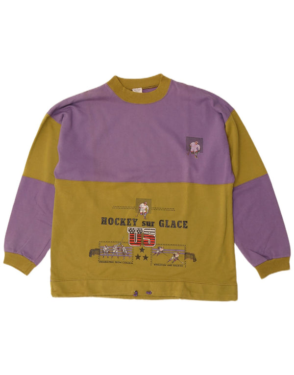 Tom Tino Hombre USA Graphic Sudadera Jumper Large Púrpura Colorblock Algodón