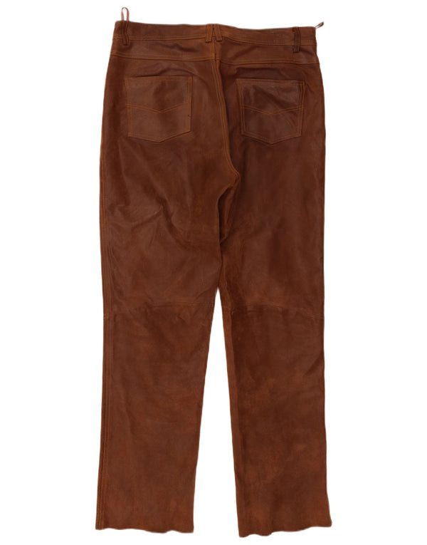 Vintage hombres pantalones de ante rectos IT 48 Medio W32 L31 Cuero Marrón