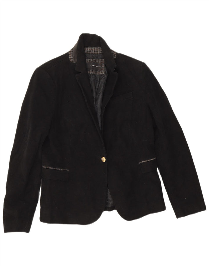Zara Chaqueta Blazer De 1 Botón para Mujer UK 44 Grande Algodón Negro