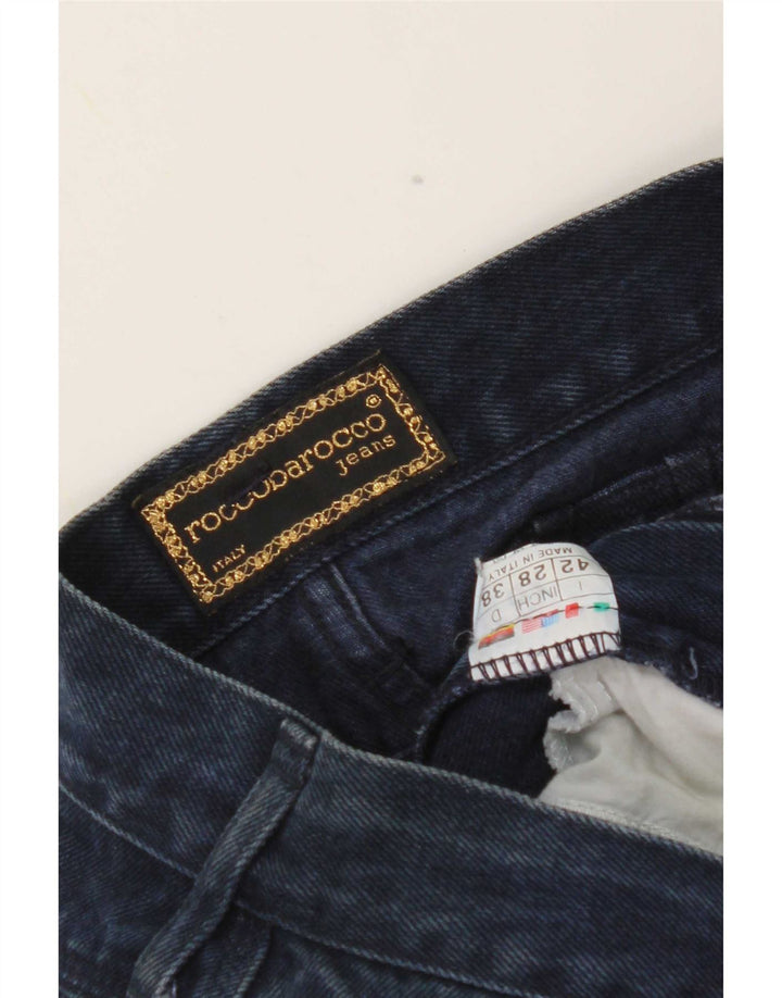 Roccobarocco Jeans rectos cortos para mujer IT 42 Medium W28 L25 Azul marino