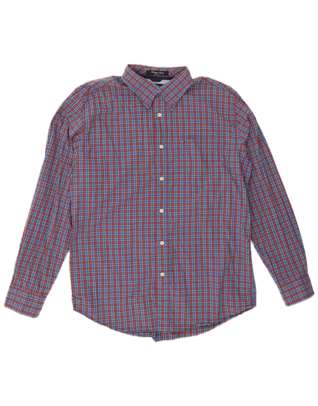 TOMMY HILFIGER Camisa Heritage para hombre de algodón a cuadros azules grandes