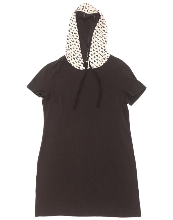 Dkny Vestido estilo camiseta con capucha y gráfico para mujer UK 40 XL Algodón con bloques de color negro