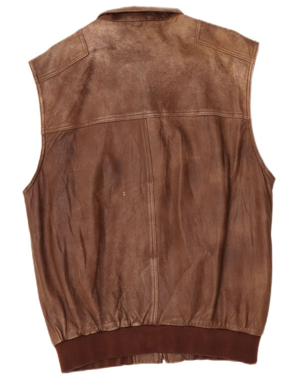 Exquisit Chaleco utilitario de cuero para hombre IT 52 XL Marrón