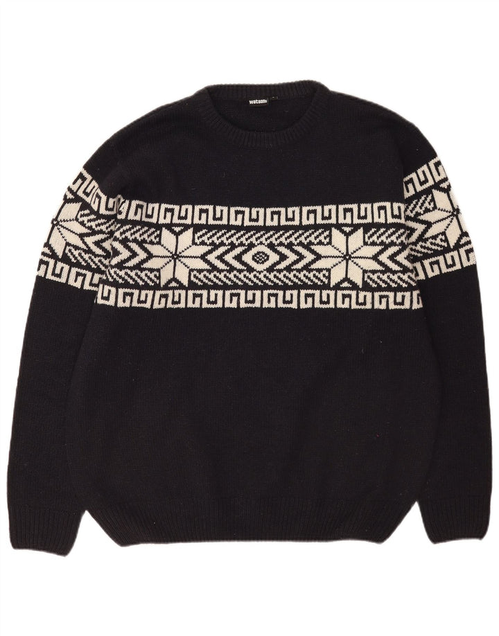 Watson's Suéter tipo jersey con cuello redondo para hombre, talla grande, color negro, poliacrílico