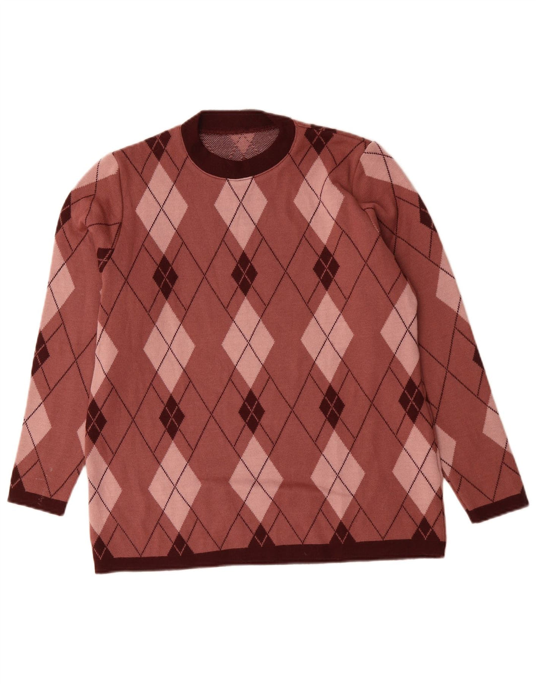 VINTAGE Mujer Crew Neck Jumper Suéter Reino Unido 16 Grande Rosa Argyle/Diamond