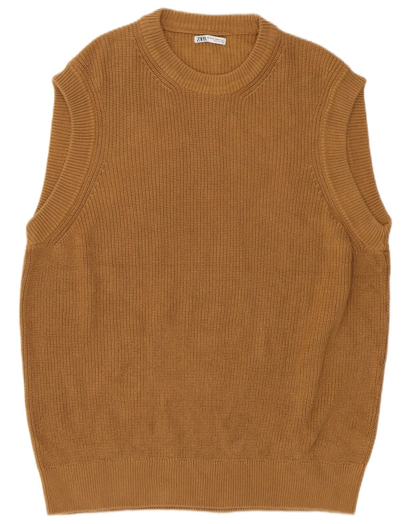 Zara Hombre Chaleco Tank Top Small Marrón Algodón