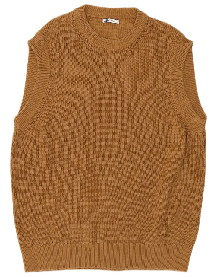 Zara Hombre Chaleco Tank Top Small Marrón Algodón