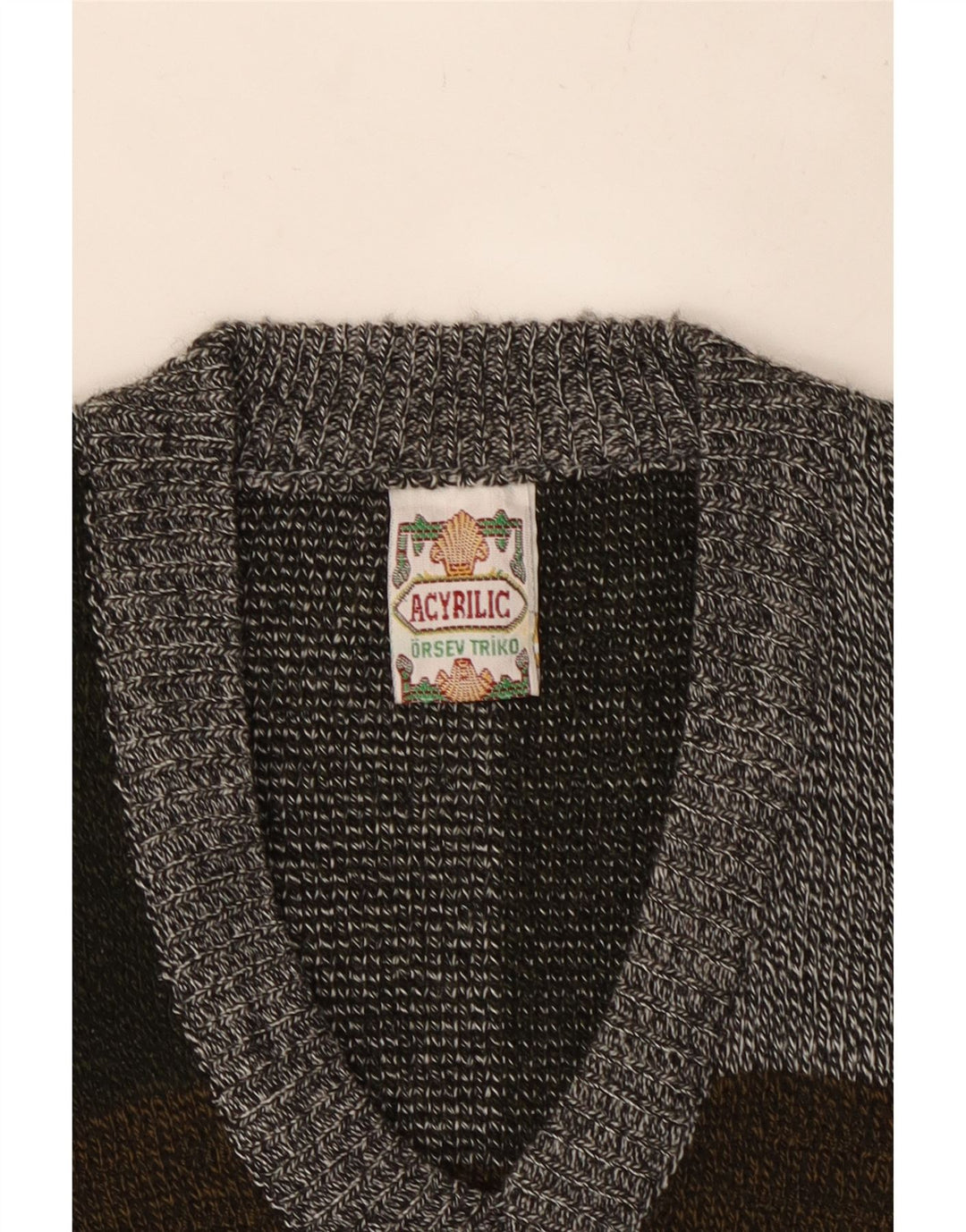 VINTAGE Chaleco para hombre Camiseta sin mangas Gris medio Colorblock Acrílico