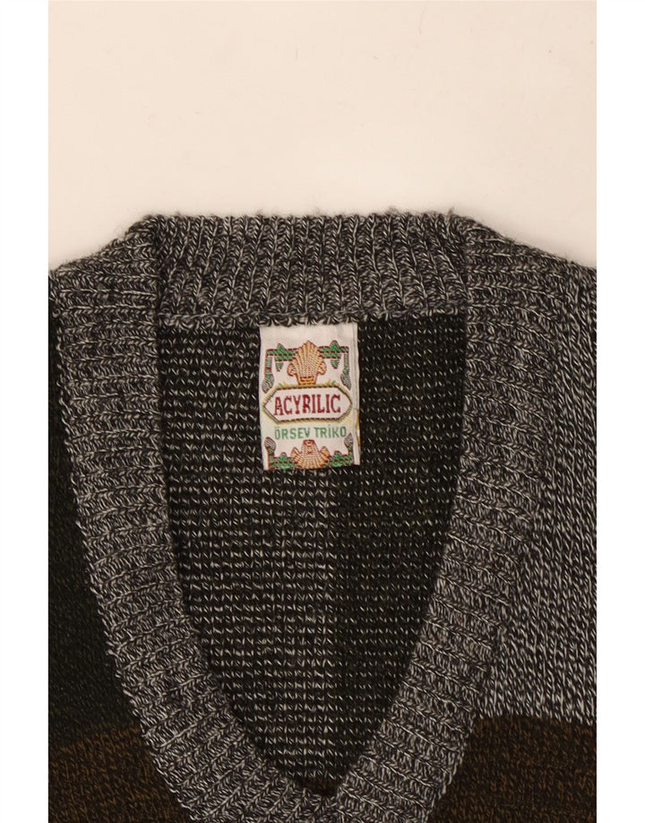 VINTAGE Chaleco para hombre Camiseta sin mangas Gris medio Colorblock Acrílico