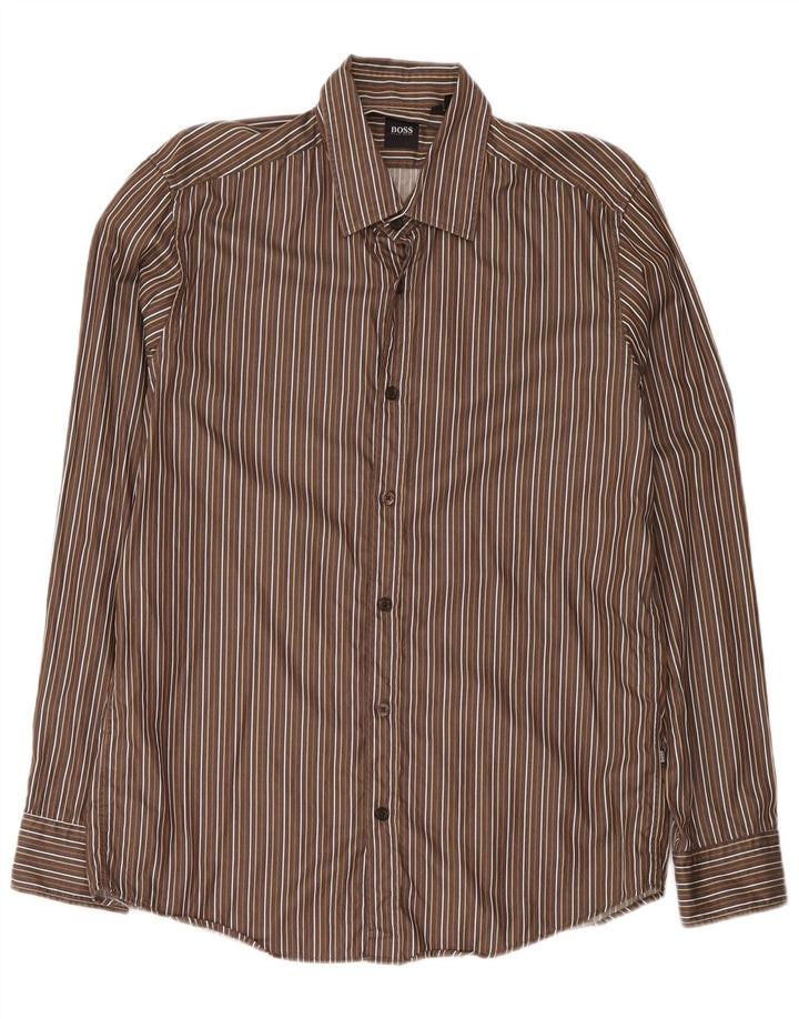 Camisas HUGO BOSS Hombre | Camisa de algodón con rayas diplomáticas marrón medio