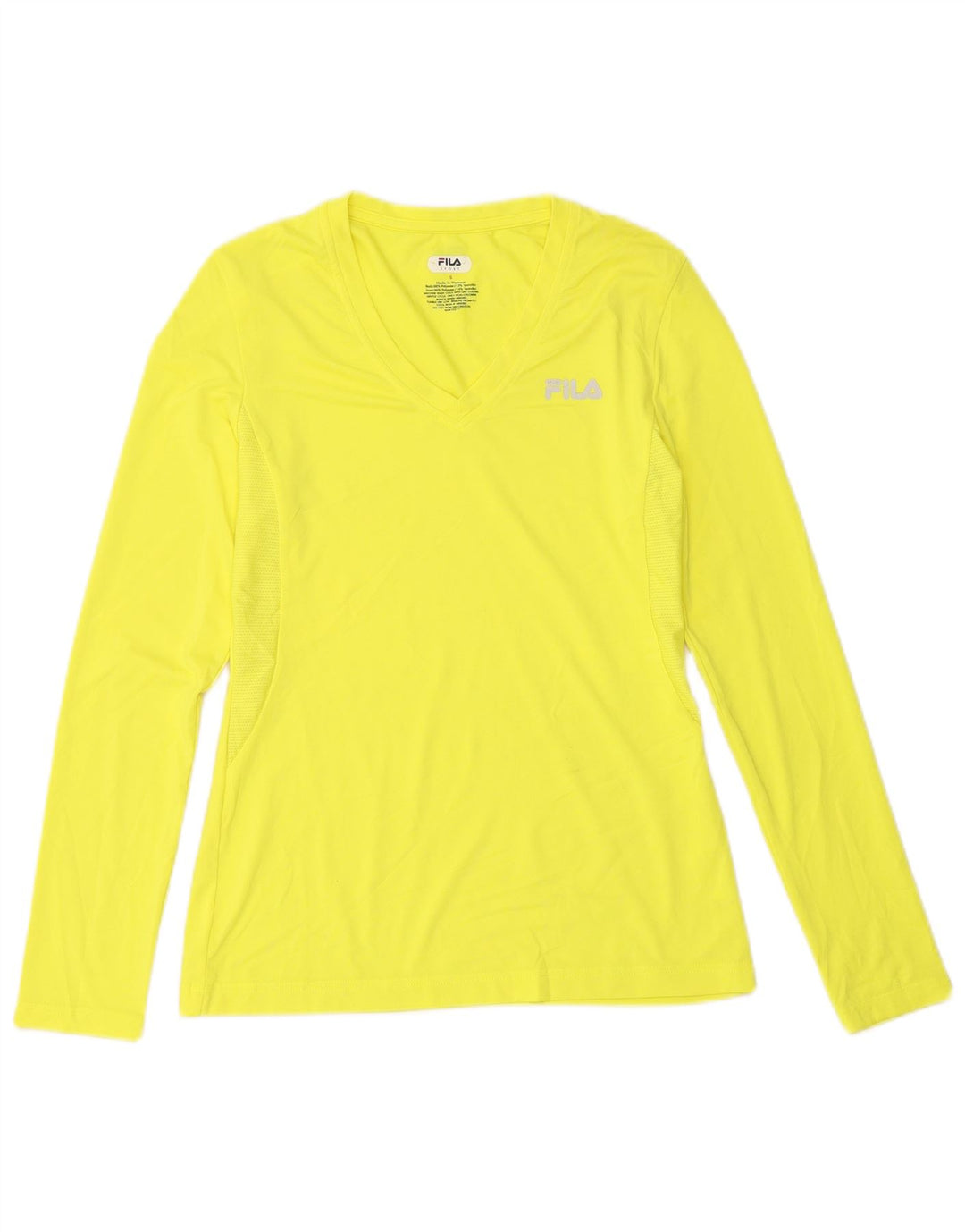 Fila Mujer Top Manga Larga UK 10 Pequeño Poliéster Amarillo
