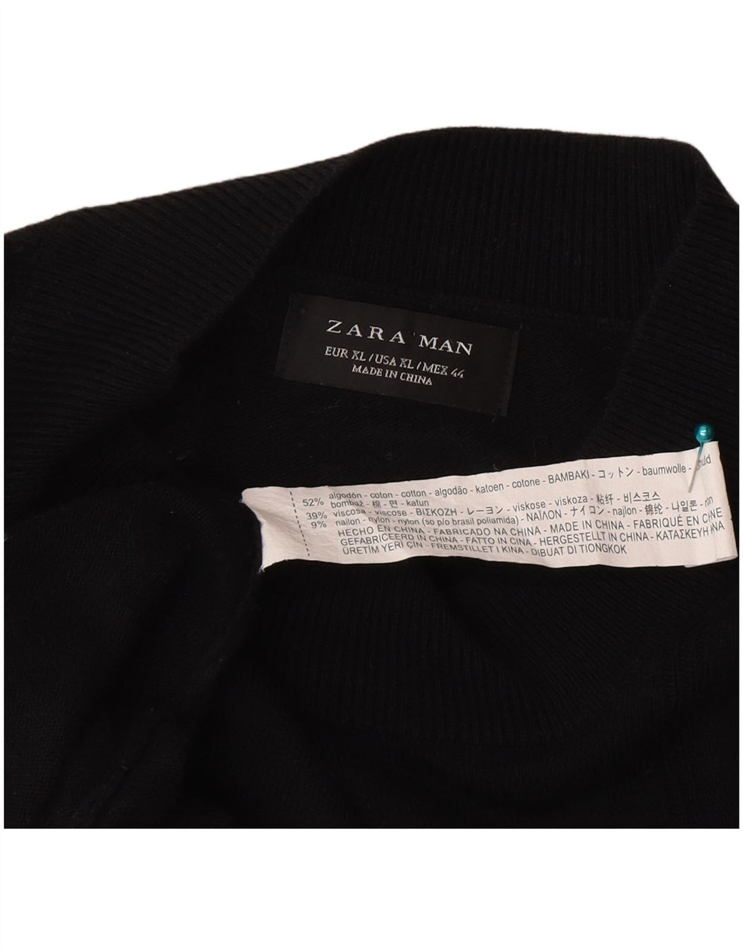 Zara Hombre Camiseta Top XL Algodón Negro