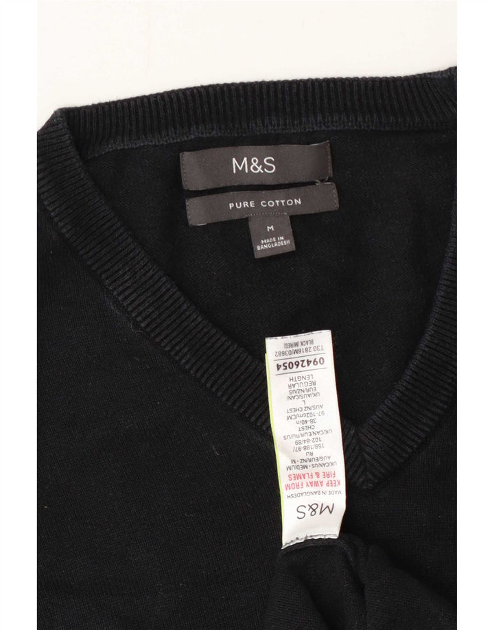 Marks & Spencer - Jersey con cuello en V para hombre, talla mediana, algodón negro