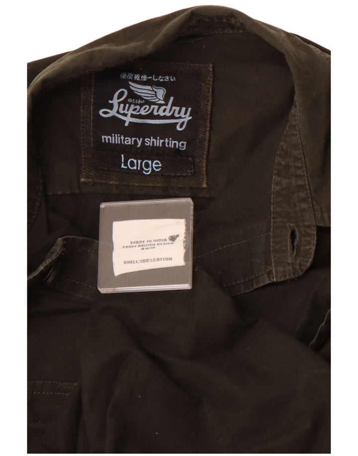 SUPERDRY Camisa militar para hombre Large Khaki Cotton