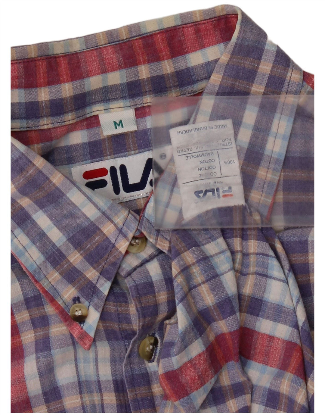 Fila Camisa de manga corta para hombre de algodón a cuadros multicolor mediano