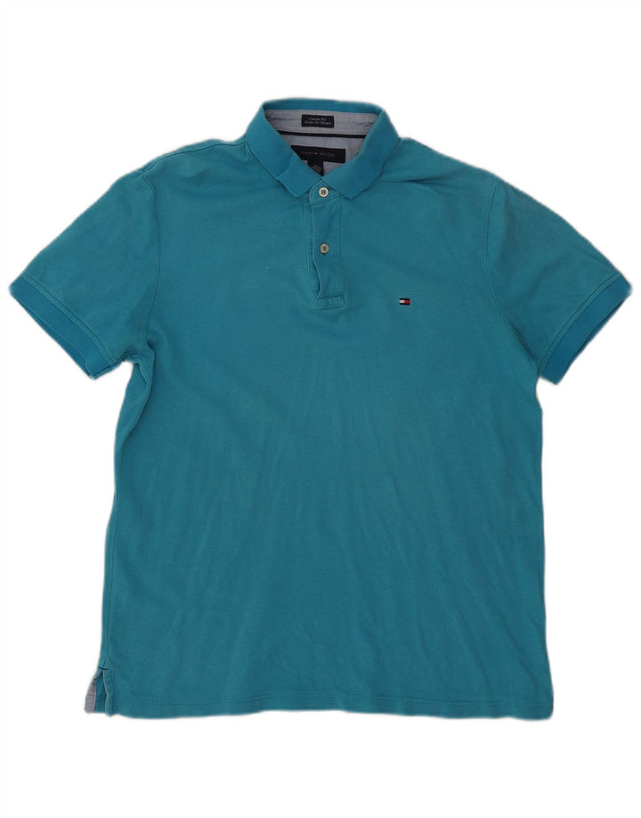 TOMMY HILFIGER Polo de ajuste personalizado para hombre Azul medio