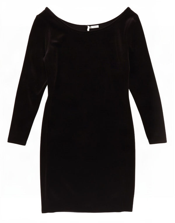 Charlotte Halton Vestido ajustado de terciopelo de manga larga para mujer UK 10 Small Black