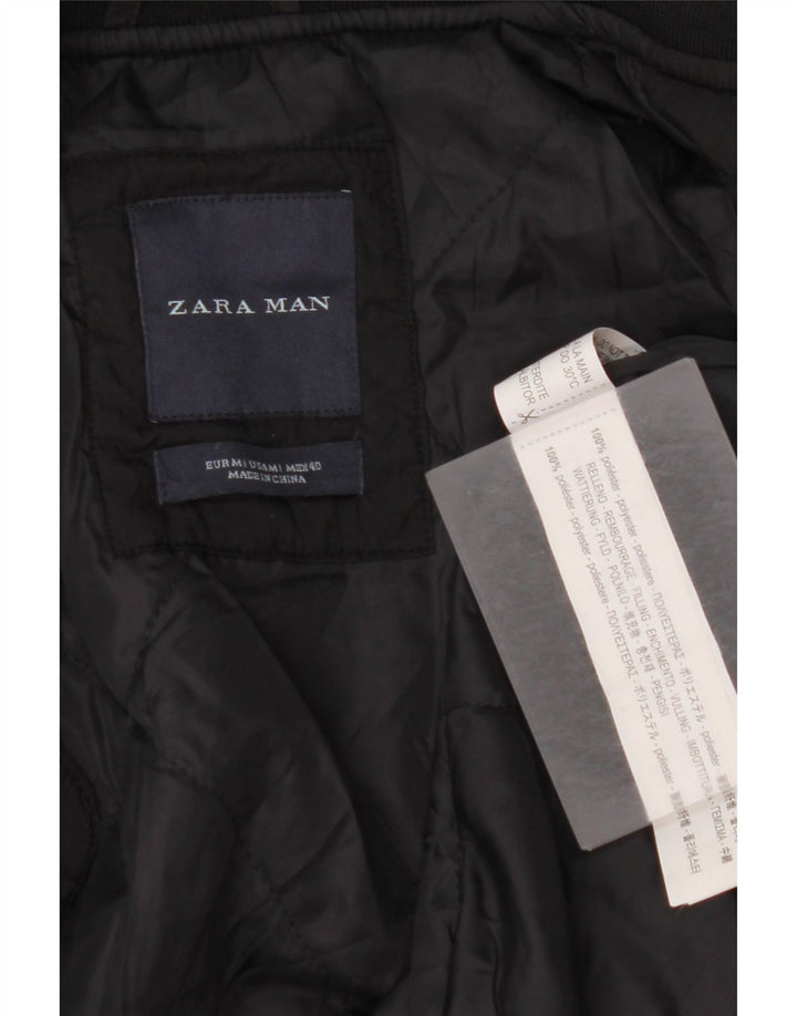 ZARA Chaqueta Bomber Hombre ES 38 Mediana Negro Poliéster