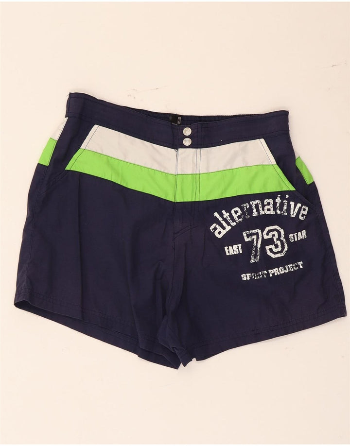 Fila Bañador con estampado gráfico para hombre, tamaño pequeño, poliéster color block azul marino