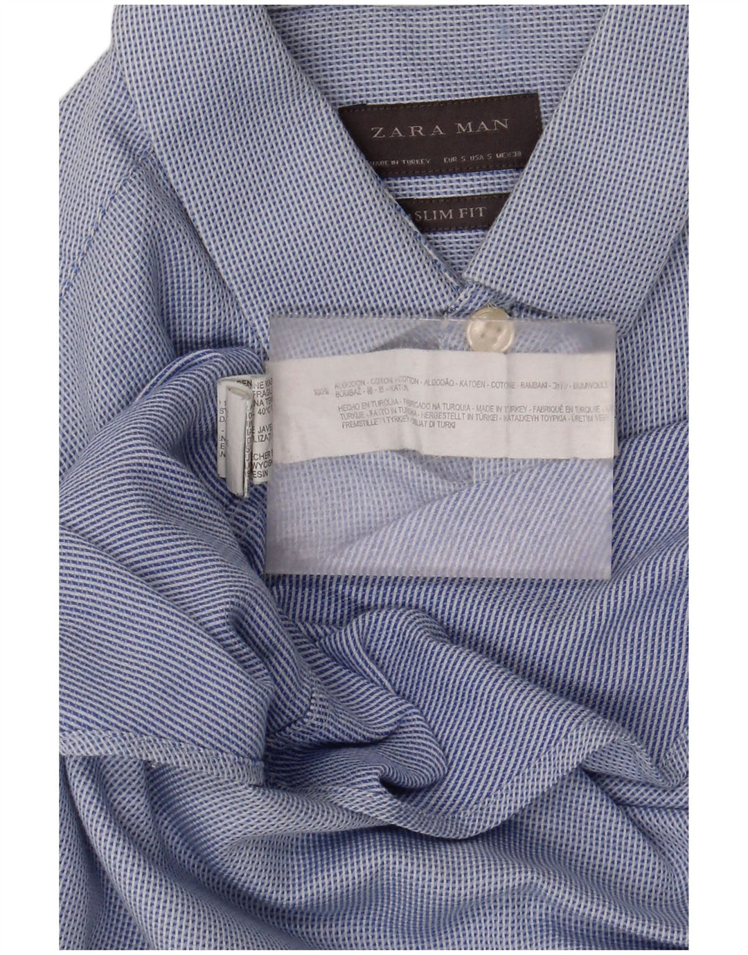 Zara Hombre Camisa Slim Fit Algodón Lunares Azul Pequeño