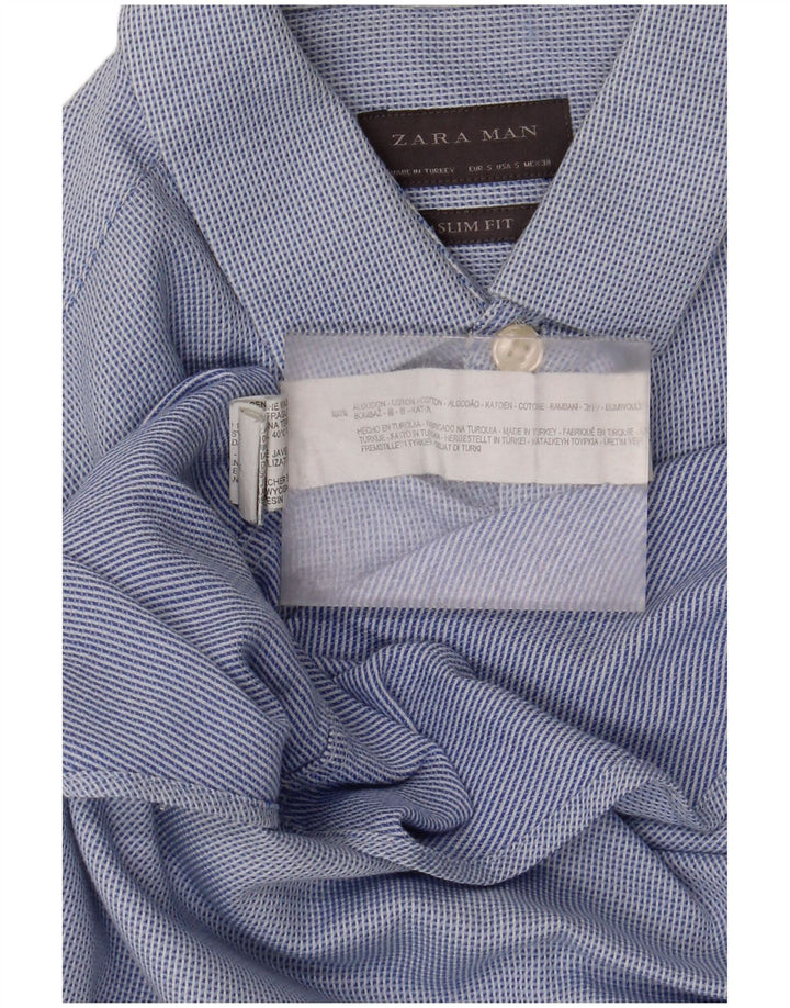 Zara Hombre Camisa Slim Fit Algodón Lunares Azul Pequeño