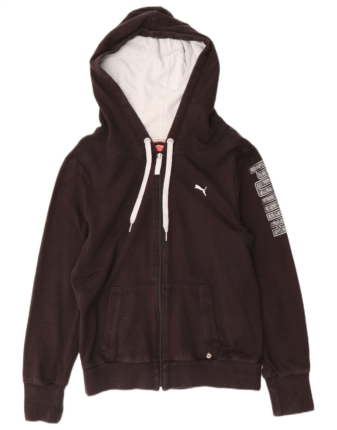 PUMA Suéter con capucha y cremallera gráfica para mujer Reino Unido 14 Mediano Algodón negro