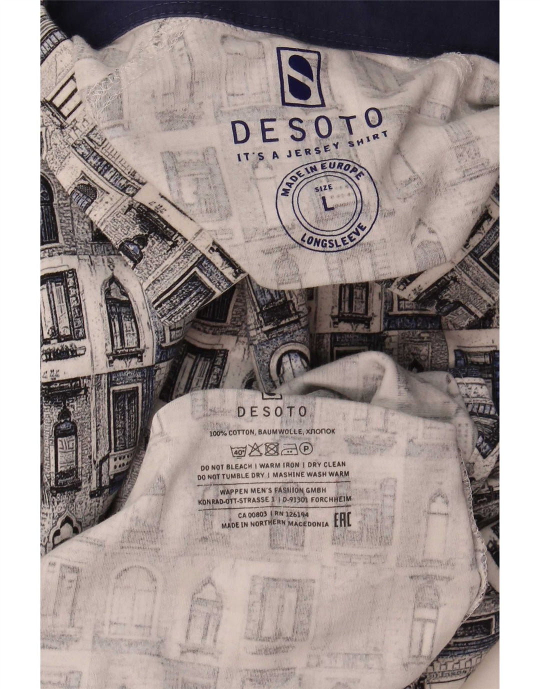 Desoto Camisa con estampado abstracto para hombre, algodón azul grande