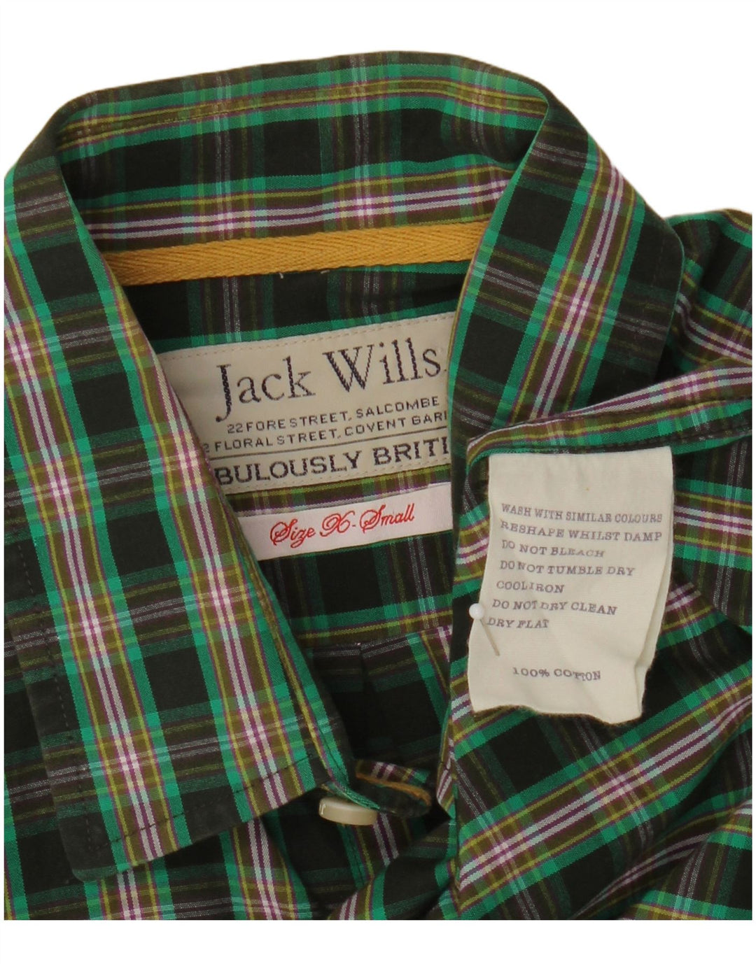 Camisa Jack Wills Hombre XS Algodón a cuadros verde