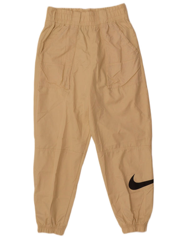 Nike Mujer Graphic Joggers Pantalones impermeables UK 10 Small Beige Nylon