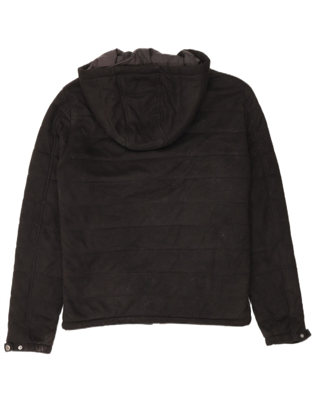 Zara Hombre Chaqueta Acolchada Con Capucha UK 38 Medium Negro Poliéster