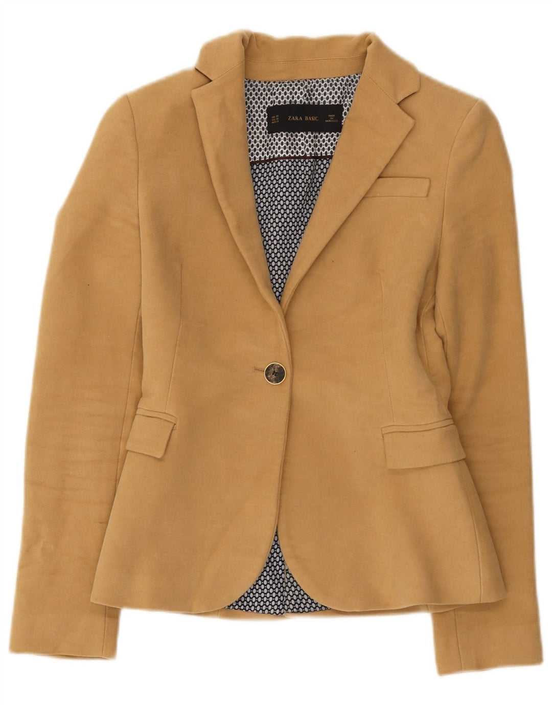 Zara Mujer Chaqueta Blazer De 1 Botón UK 6 XS Algodón Marrón