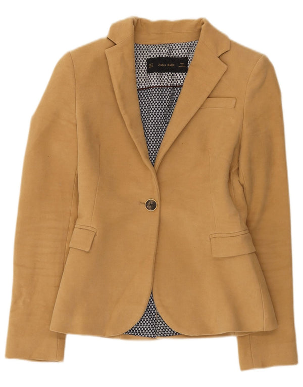 Zara Mujer Chaqueta Blazer De 1 Botón UK 6 XS Algodón Marrón